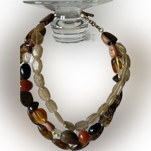 Lovely chunky 3 strand wood & plastic beaded chocker, Fits up to 18” neckline